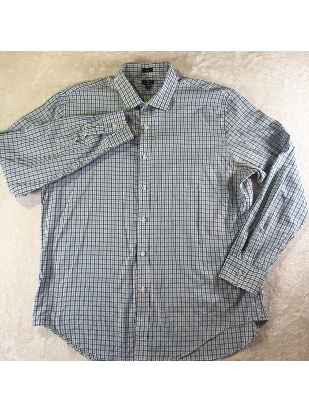 J.Crew Performance Men's XXL Blue/White Check Dress Shirt, Slim Fit
